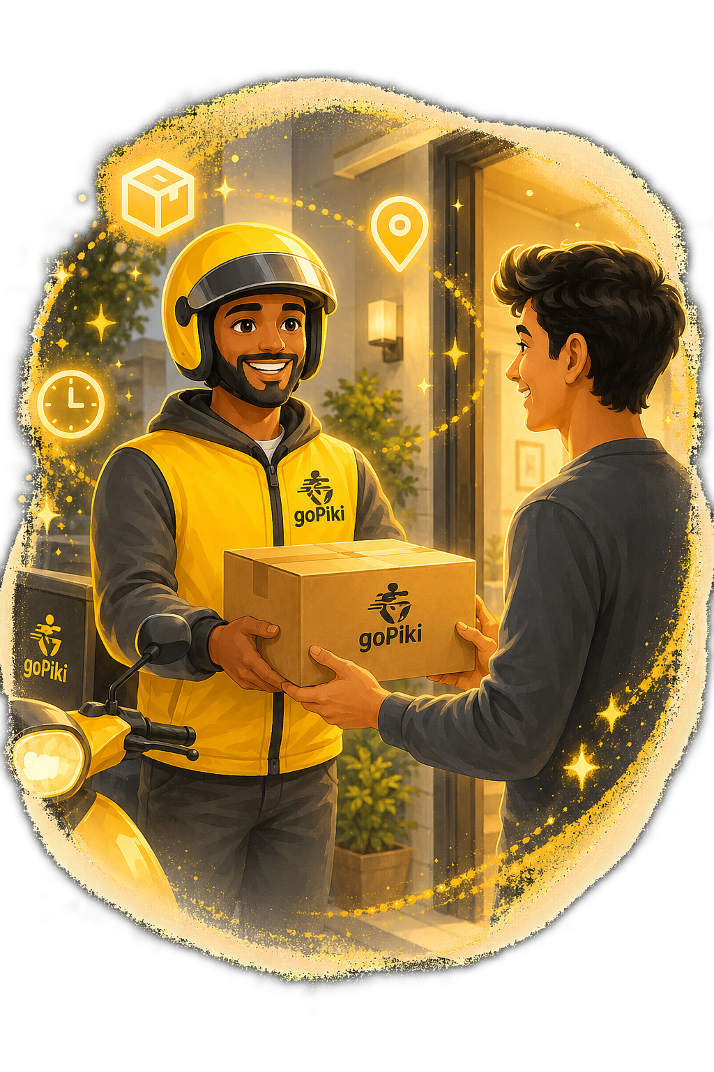GoPiki rider handing a package to a customer at their door